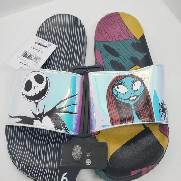 Nightmare Before Christmas Slides Sandals Women's 9 Jack Skellington Sally Xmas - Picture 9 of 11